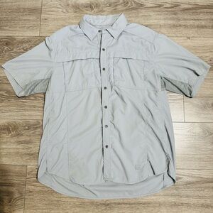 REI‎ Men Blue Outdoor Fishing Buttondown Mesh Short Sleeve Collared Shirt Sz L